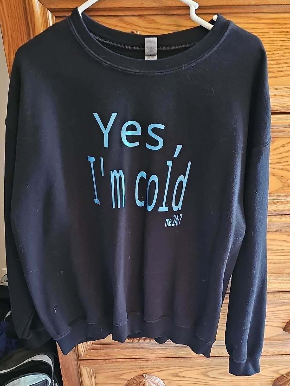 Gildan Black Sweatshirt with Light Blue "Yes, I'm cold" Print